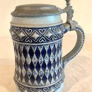 VINTAGE GERMAN STONEWARE BEER STEIN PEWTER